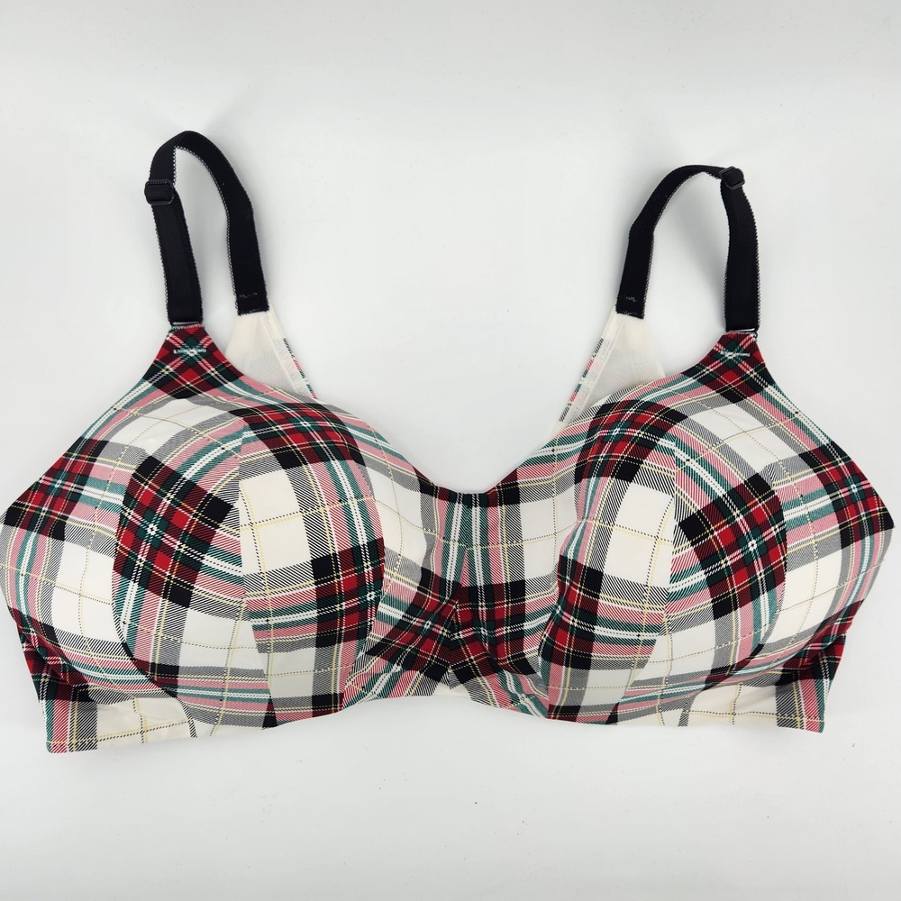 Torrid Curve 360 Back Smoothing Wire-Free Bra 40DD Red White Plaid 15566924